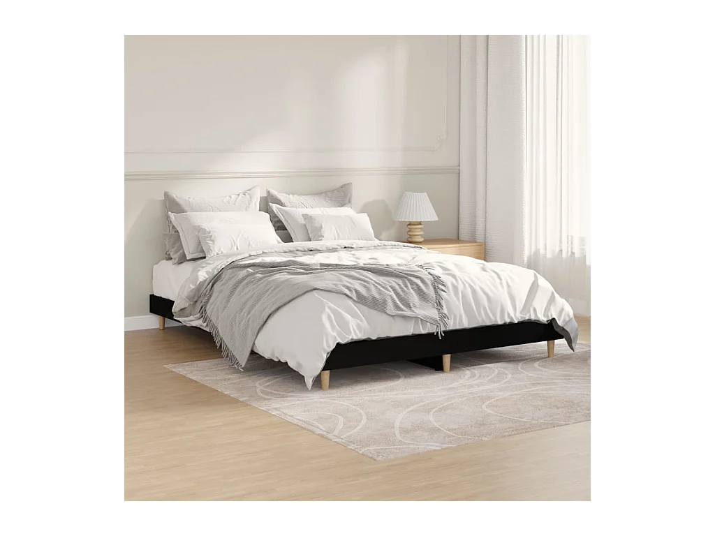 Lit double | Lit adulte | Cadre de lit noir 140x190 cm bois d'ingénierie