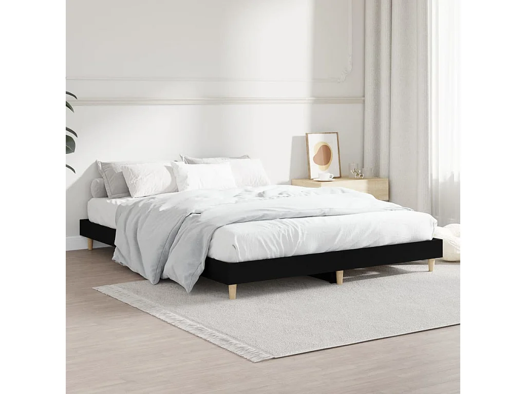 Lit double | Lit adulte | Cadre de lit noir 140x190 cm bois d'ingénierie
