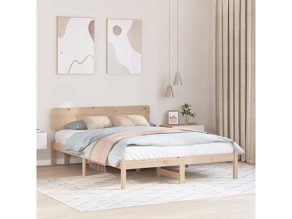 Lit double | Lit adulte | Cadre de lit Naturel 200x200 cm Bois massif en pin