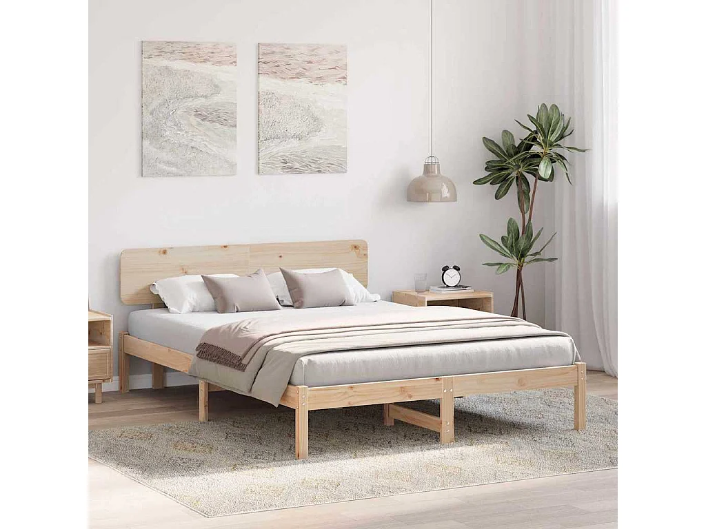 Lit double | Lit adulte | Cadre de lit Naturel 200x200 cm Bois massif en pin