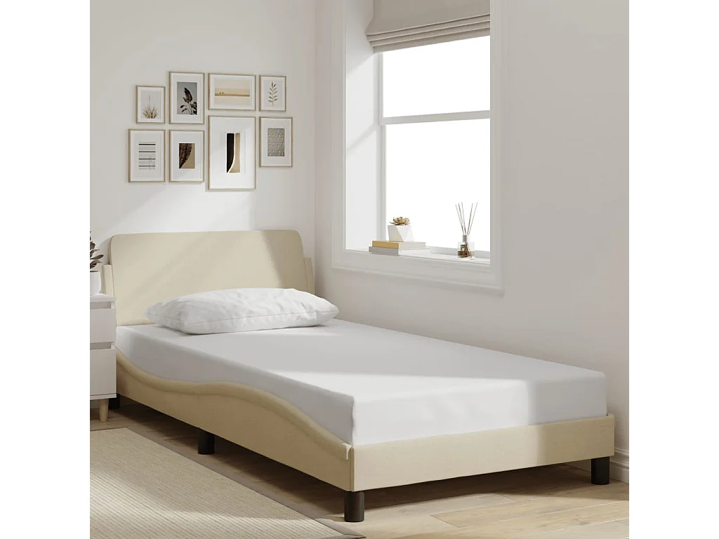 Lit simple | Lit adulte, enfant | Cadre de lit crème 100x200 cm tissu