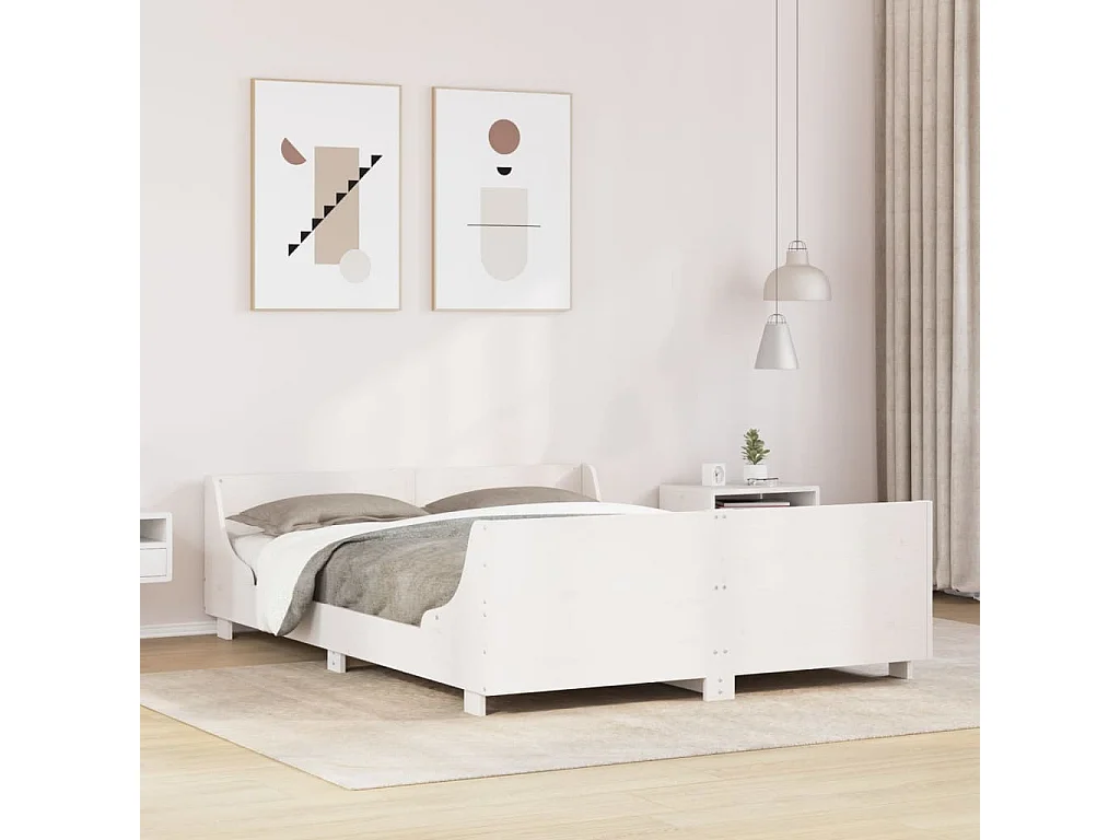 Lit double | Lit adulte | Cadre de lit blanc 140x190 cm bois de pin massif