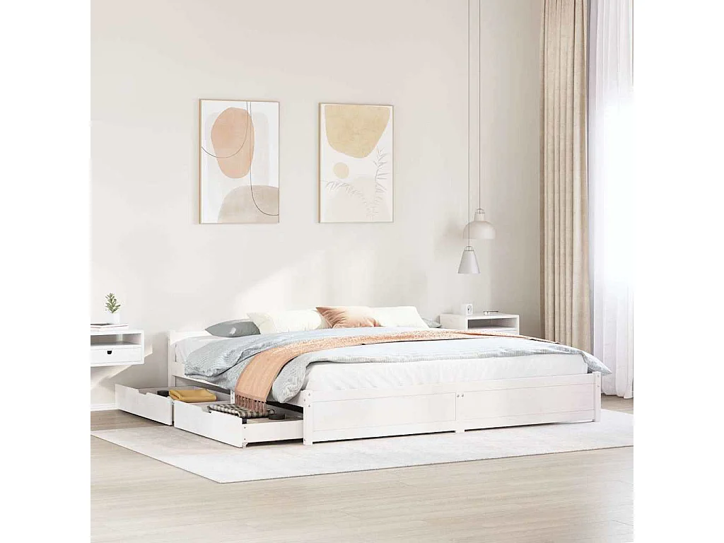 Lit double | Lit adulte | Cadre de lit blanc 180x200 cm bois massif de pin