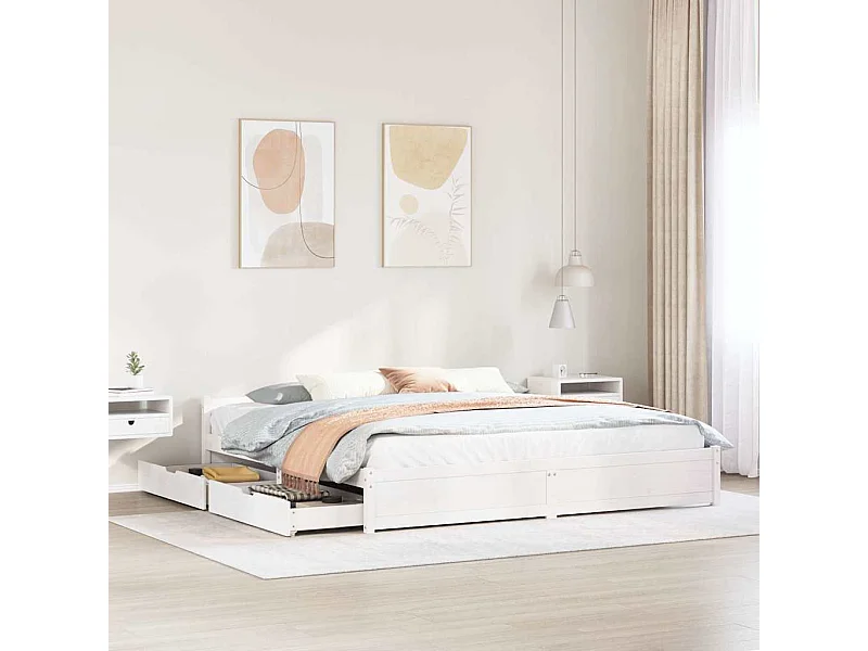 Lit double | Lit adulte | Cadre de lit blanc 180x200 cm bois massif de pin