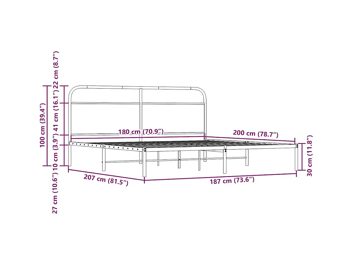 Letto per adulti | Letto matrimoniale | Giroletto senza Materaso in Metallo Rovere Fumo 180x200 cm