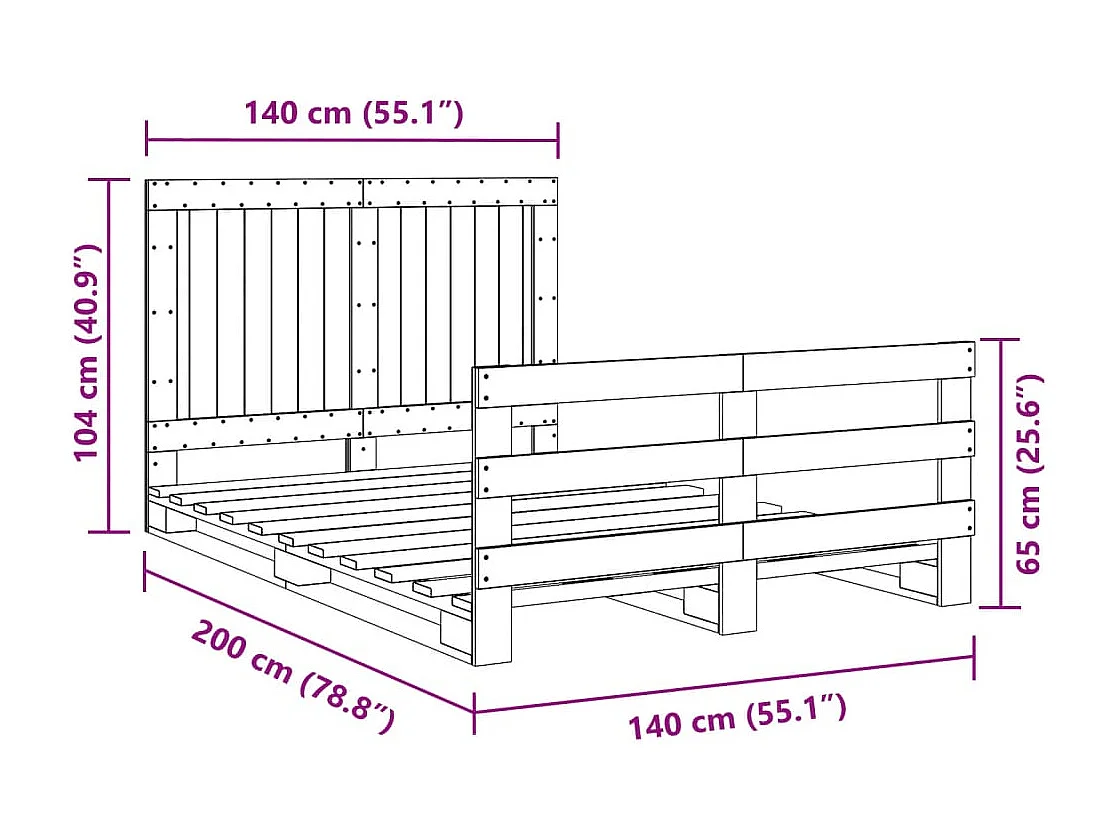 Lit double | Lit adulte | Cadre de lit avec tête de lit bois massif 140x200 cm