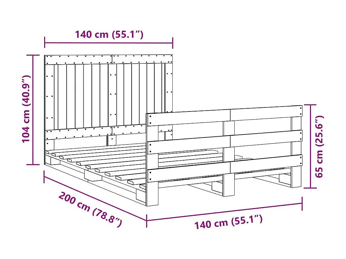 Lit double | Lit adulte | Cadre de lit avec tête de lit bois massif 140x200 cm