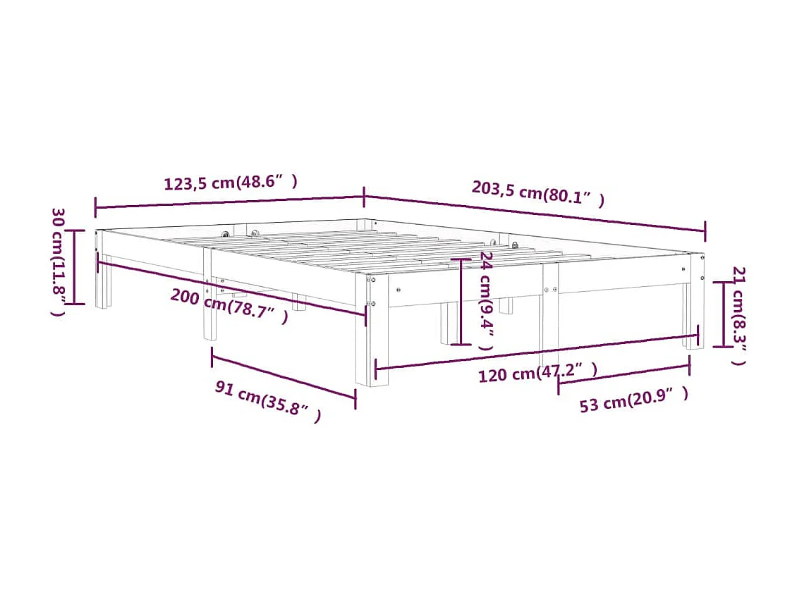 Lit simple | Lit adulte, enfant | Cadre de lit blanc bois de pin massif 120x200 cm