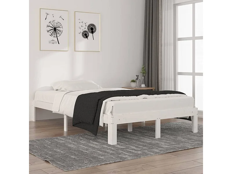 Lit simple | Lit adulte, enfant | Cadre de lit blanc bois de pin massif 120x200 cm