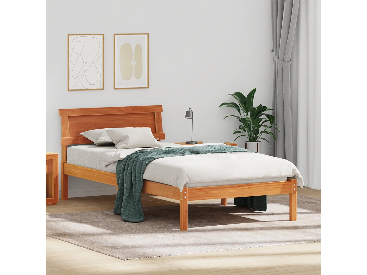 Lit simple | Lit adulte, enfant | Cadre de lit Marron cire 90x200 cm Bois massif en pin