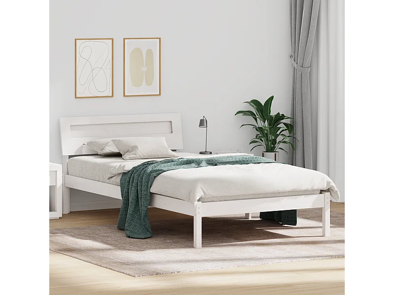 Lit simple | Lit adulte, enfant | Cadre de lit Blanc 90x200 cm Bois massif en pin