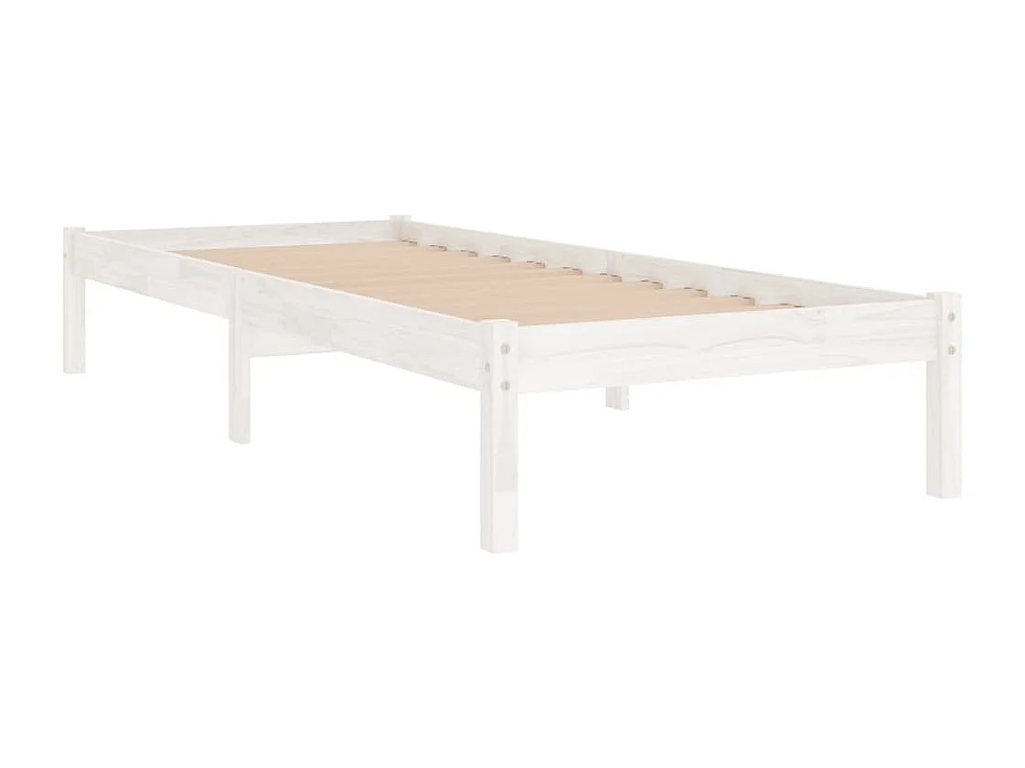 Lit simple | Lit adulte, enfant | Cadre de lit blanc bois massif 100x200 cm