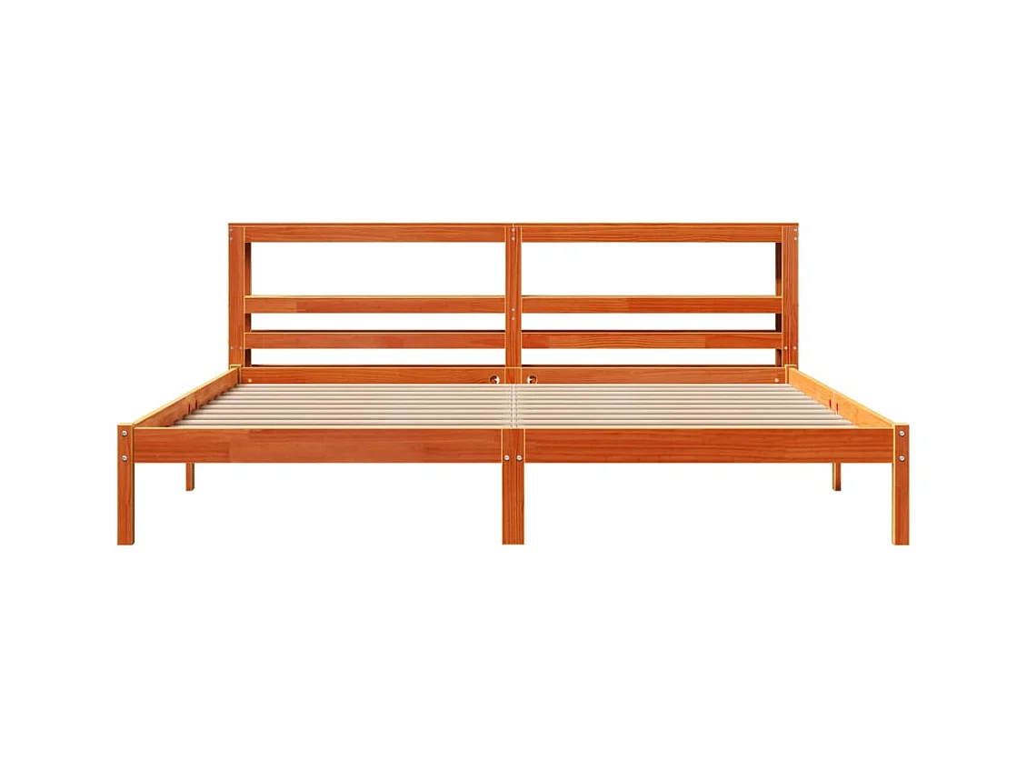 Letto per adulti | Letto matrimoniale | Giroletto con Testiera Marrone Cera 200x200 cm Massello Pino