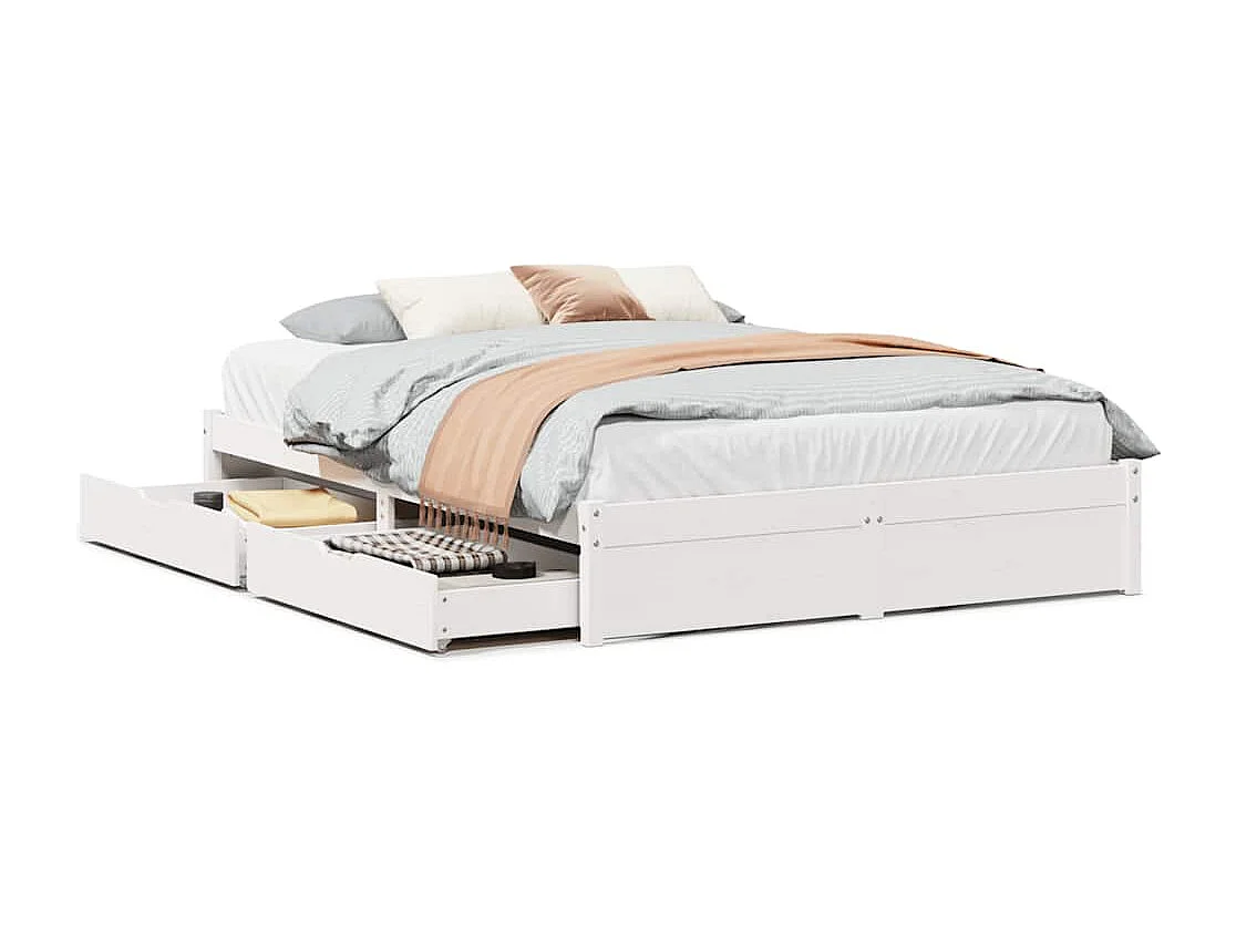 Lit double | Lit adulte | Cadre de lit blanc 160x200 cm bois de pin massif