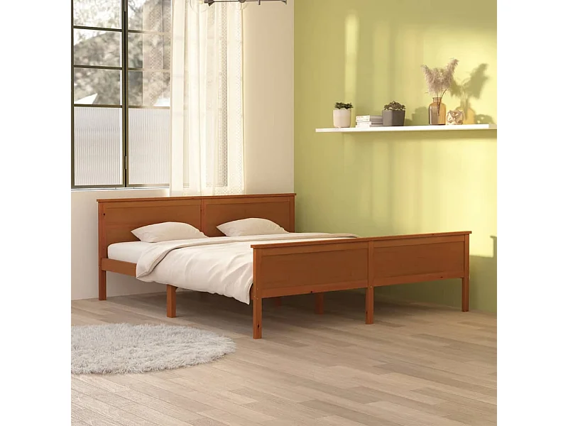 Lit double | Lit adulte | Cadre de lit marron miel bois massif pin 180x200cm