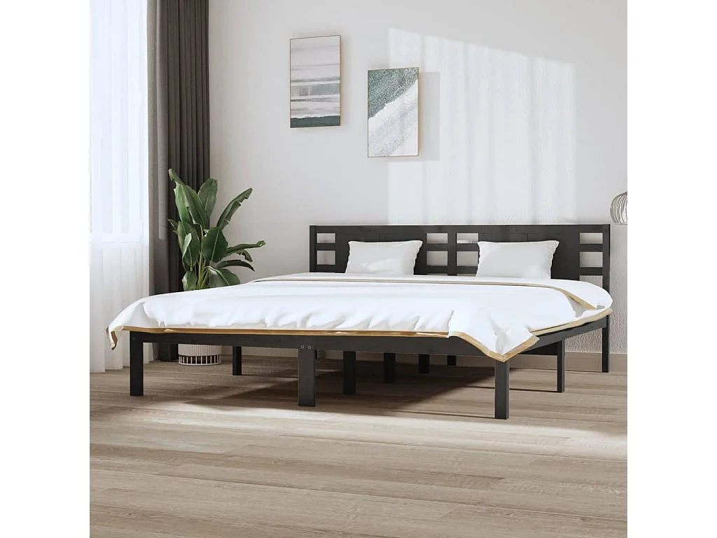 Lit double | Lit adulte | Cadre de lit gris 200x200 cm bois massif de pin