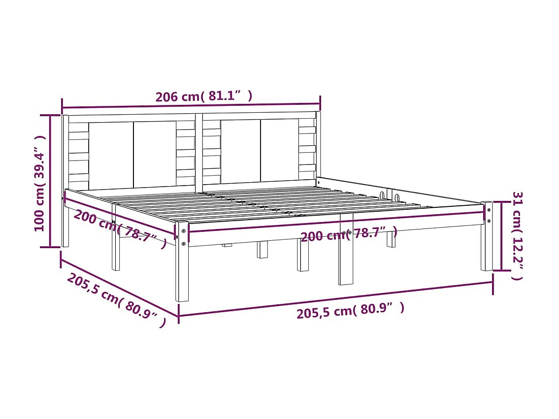 Lit double | Lit adulte | Cadre de lit gris 200x200 cm bois massif de pin
