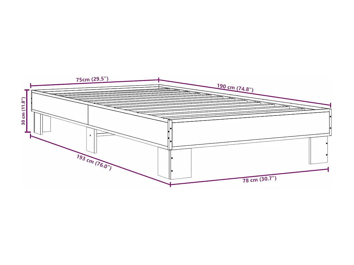 Lit simple | Lit adulte, enfant | Cadre de lit sonoma gris 75x190 cm