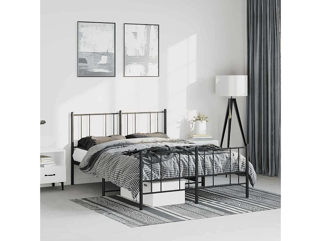Lit double | Lit adulte | Cadre de lit métal avec pied de lit noir 135x190cm