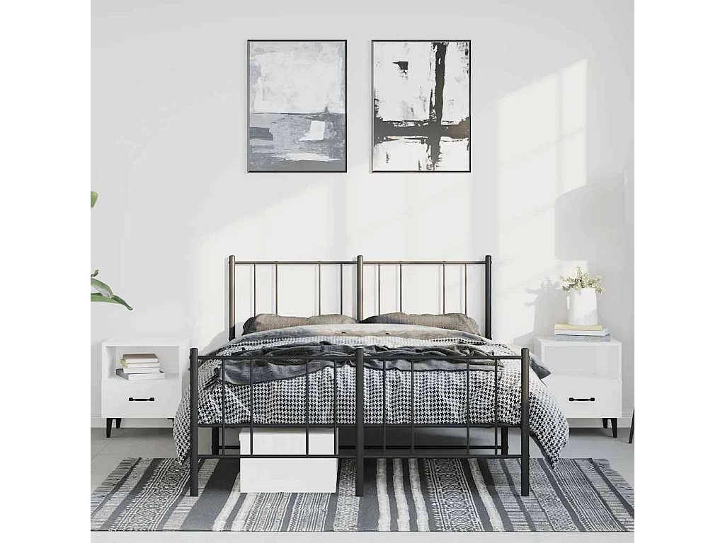 Lit double | Lit adulte | Cadre de lit métal avec pied de lit noir 135x190cm