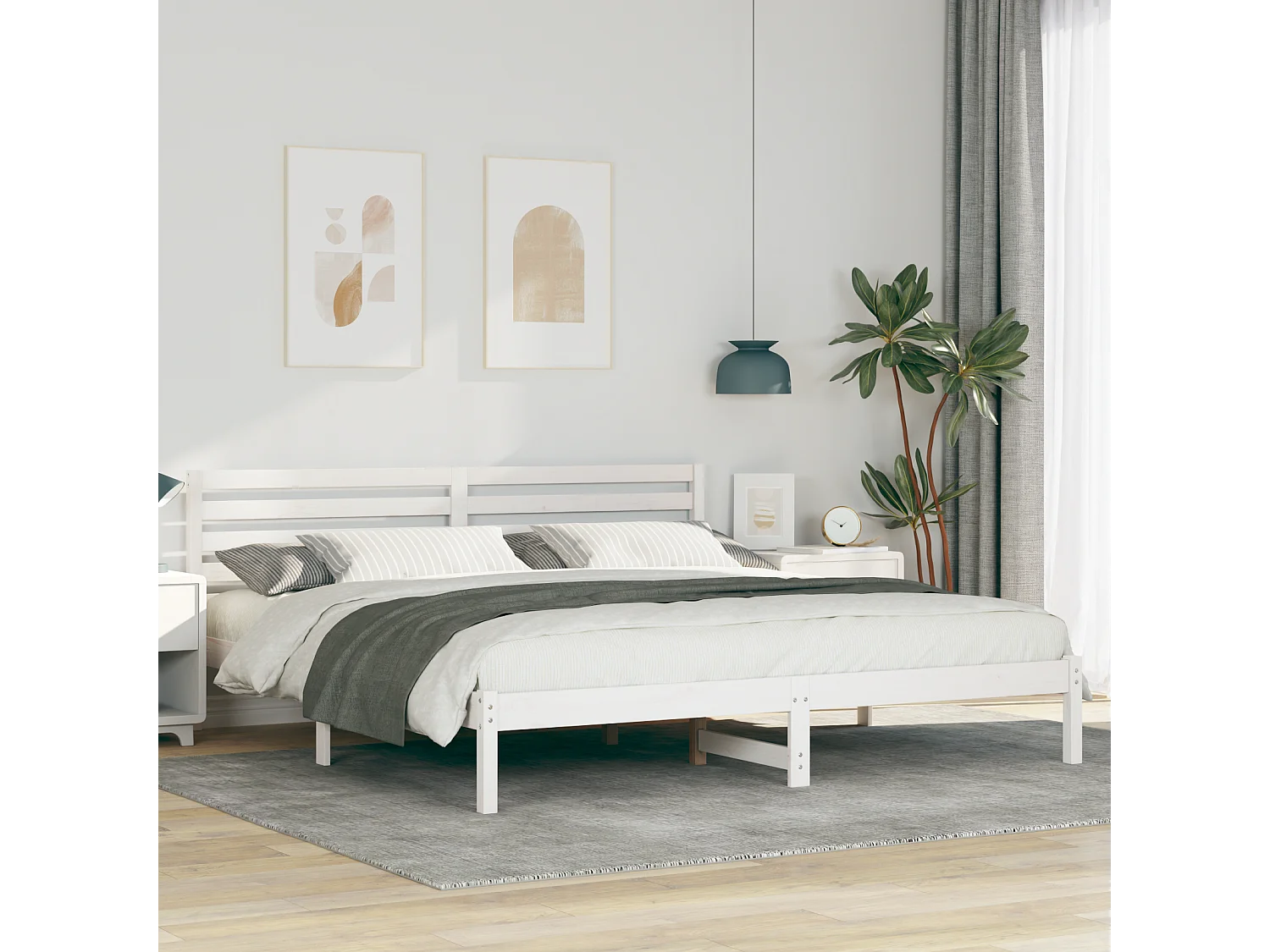 Letto matrimoniale | Giroletto | Struttura del letto Bianco 180x200 cm Pino massello
