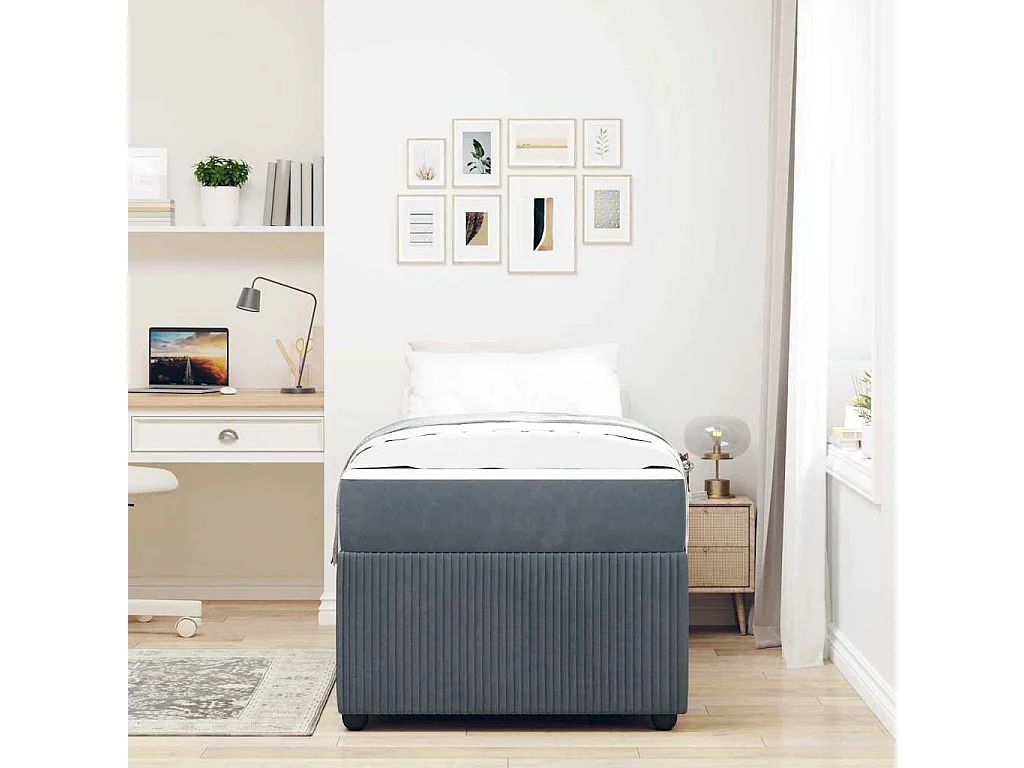 Lit simple | Lit adulte, enfant | Cadre de lit avec matelas Gris foncé 90x200 cm Velours