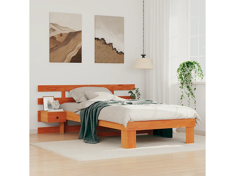 Lit simple | Lit adulte, enfant | Cadre de lit Marron cire 90x190 cm Bois massif en pin