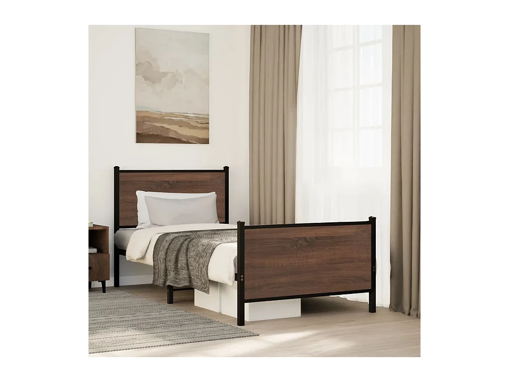 Lit simple | Lit adulte, enfant | Cadre de lit en métal chêne marron 90x190 cm