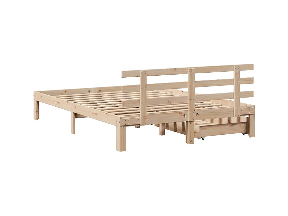 Letto per adulti | Letto singolo | Giroletto con Cassetti 120x190 cm in Legno Massello di Pino