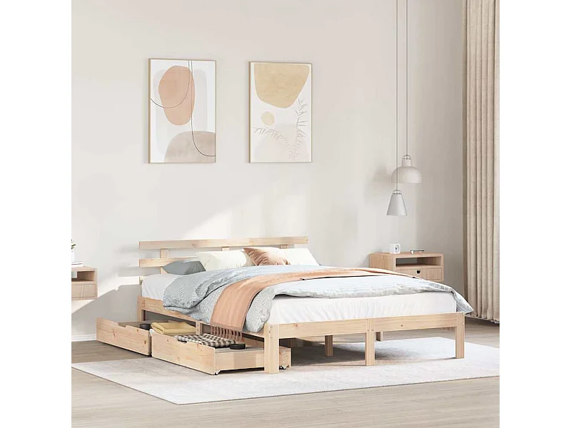 Letto per adulti | Letto singolo | Giroletto con Cassetti 120x190 cm in Legno Massello di Pino