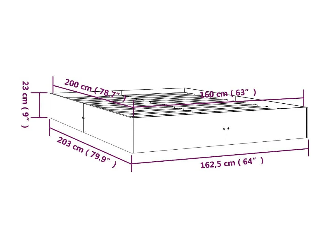 Lit double | Lit adulte | Cadre de lit blanc bois massif 160x200 cm
