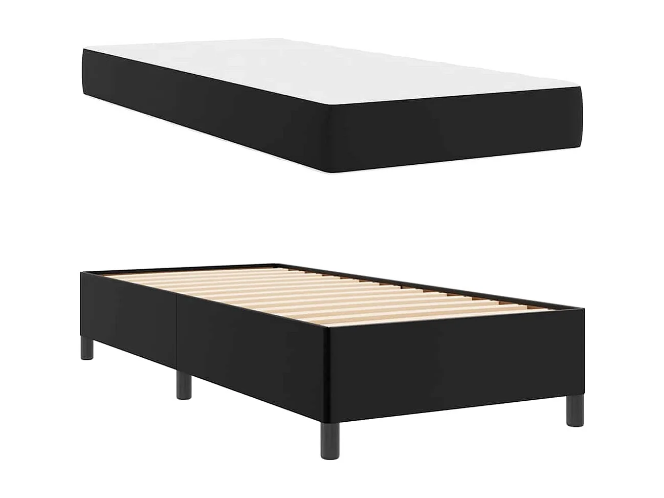 Lit simple | Lit adulte, enfant | Cadre de lit avec matelas Noir 90x190 cm Faux cuir