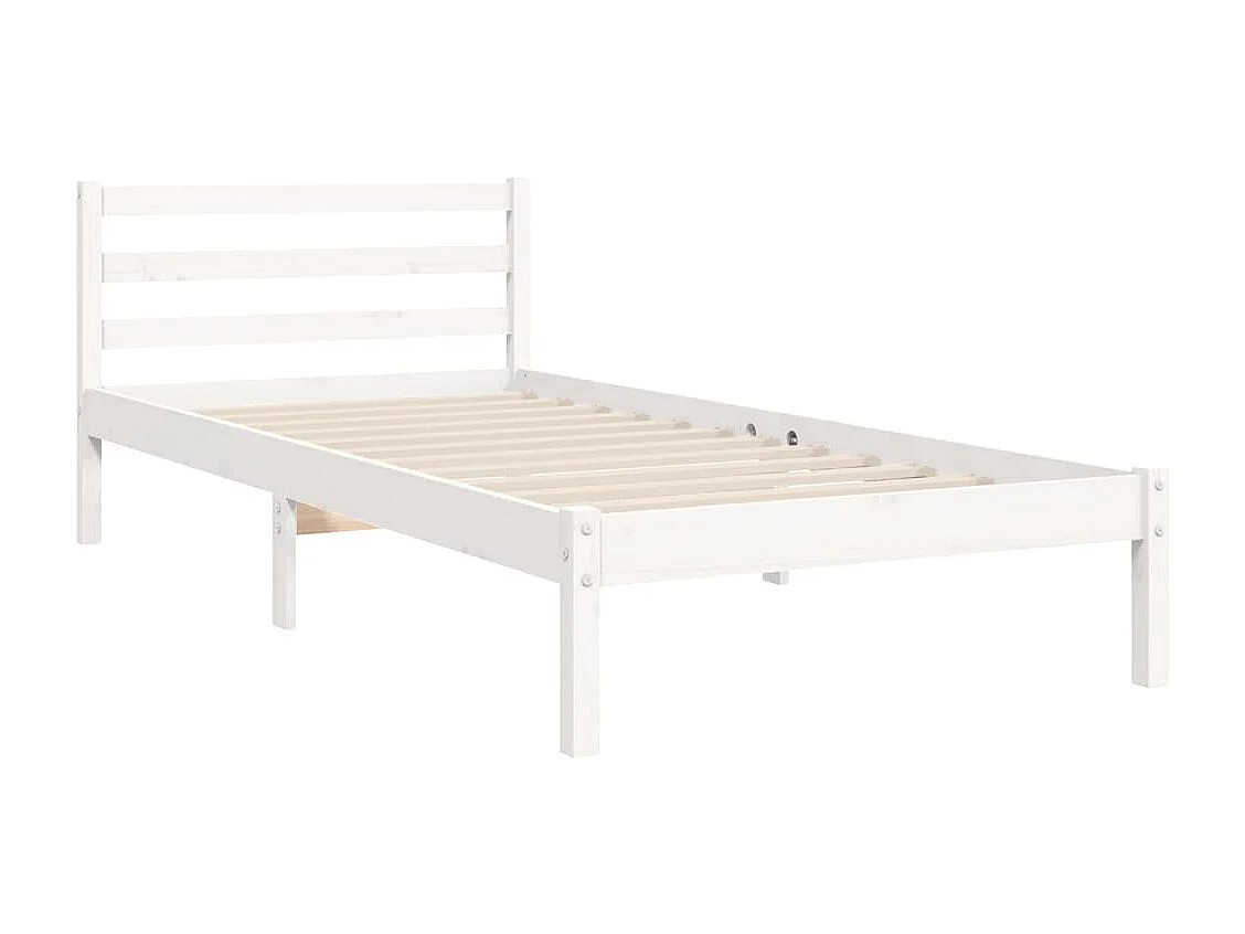 Lit simple | Lit adulte, enfant | Cadre de lit blanc bois massif 90x190 cm