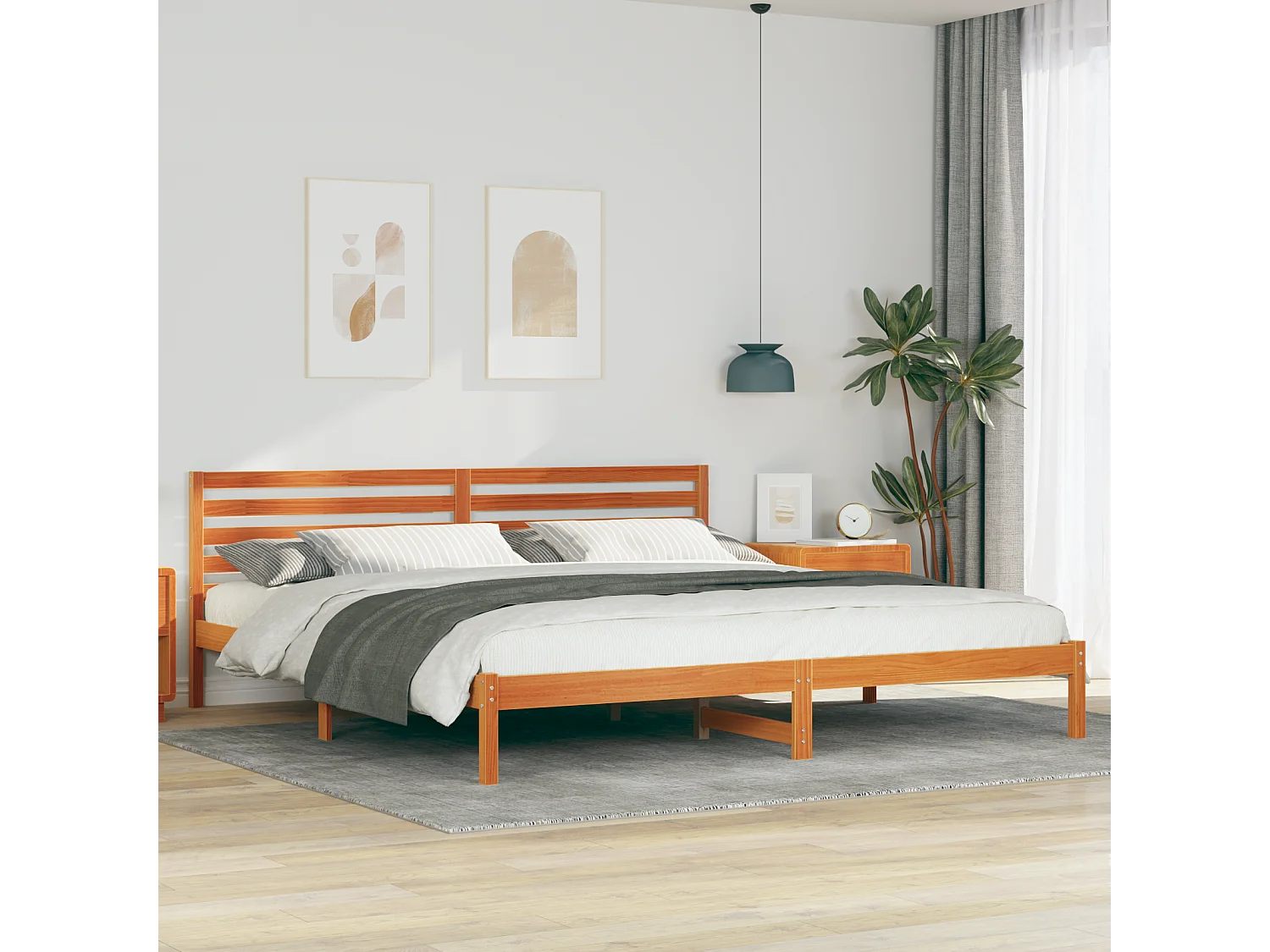 Lit double | Lit adulte | Cadre de lit Marron cire 200x220 cm Bois massif en pin