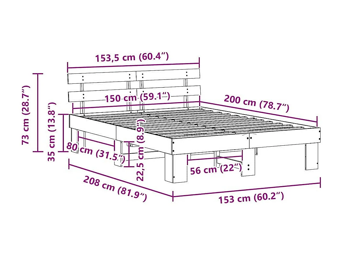 Lit double | Lit adulte | Cadre de lit Blanc 150x200 cm Bois de pin massif