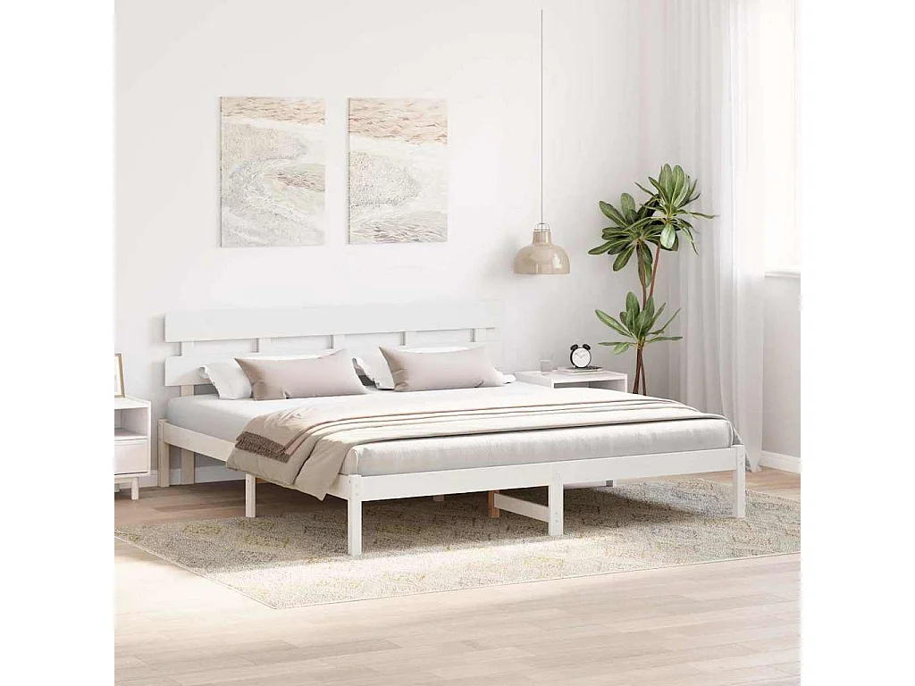 Lit double | Lit adulte | Cadre de lit Blanc 200x200 cm Bois de pin massif