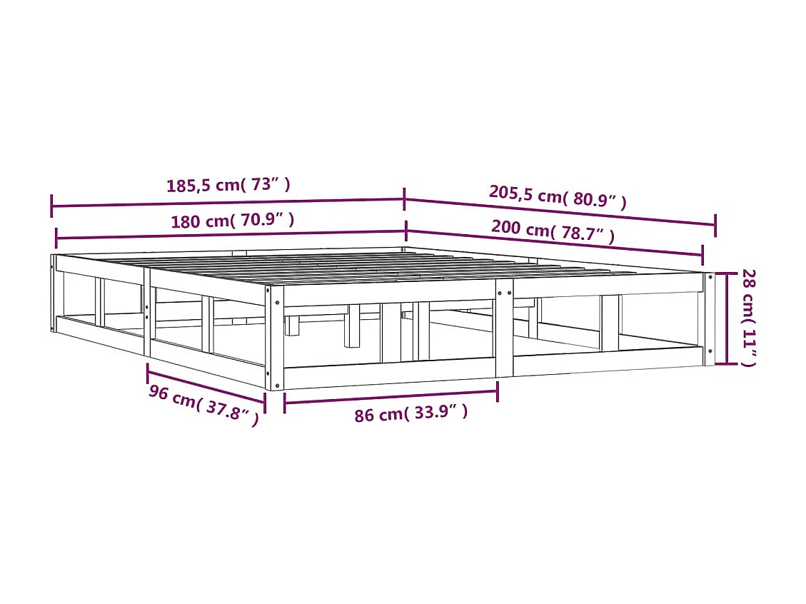 Lit double | Lit adulte | Cadre de lit blanc 180x200 cm bois massif