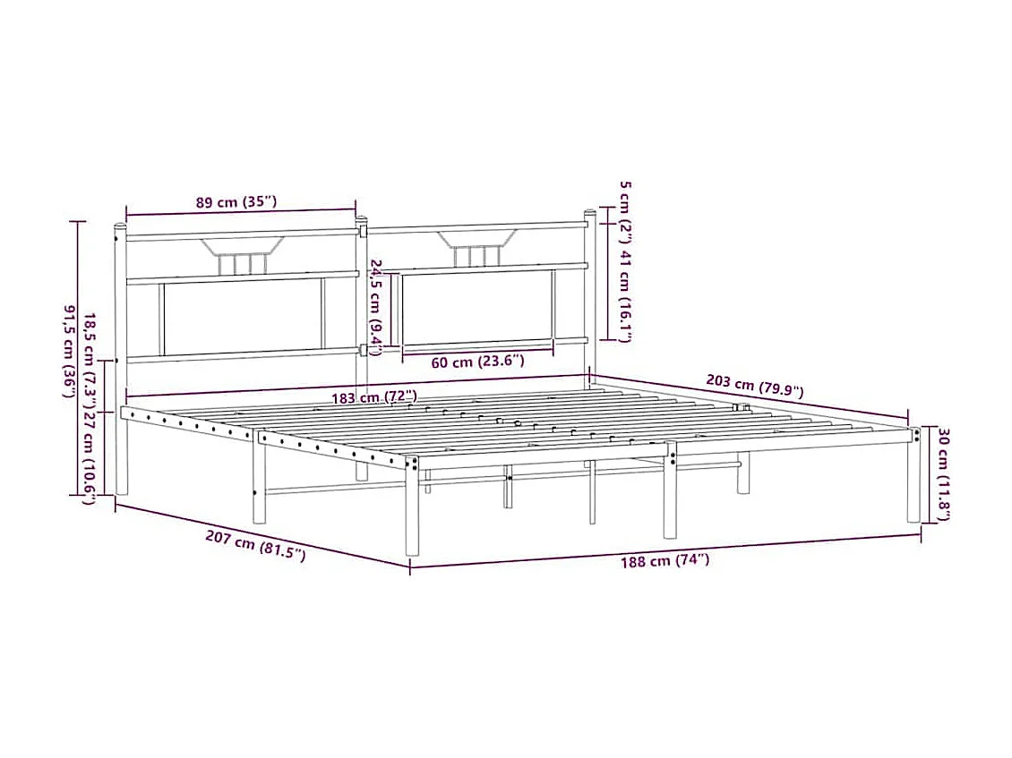 Letto per adulti | Letto matrimoniale | Giroletto senza Materasso Rovere Sonoma 183x203cm in Truciolato