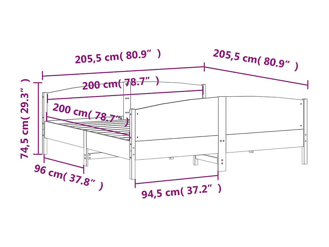 Lit double | Lit adulte | Cadre de lit 200x200 cm bois massif de pin