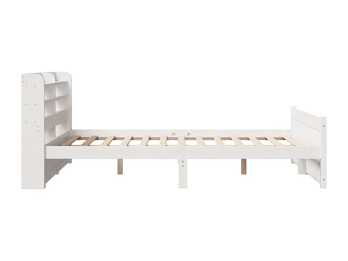 Letto per adulti | Letto matrimoniale | Giroletto con Testiera Bianco 150x200 cm Legno Massello di Pino