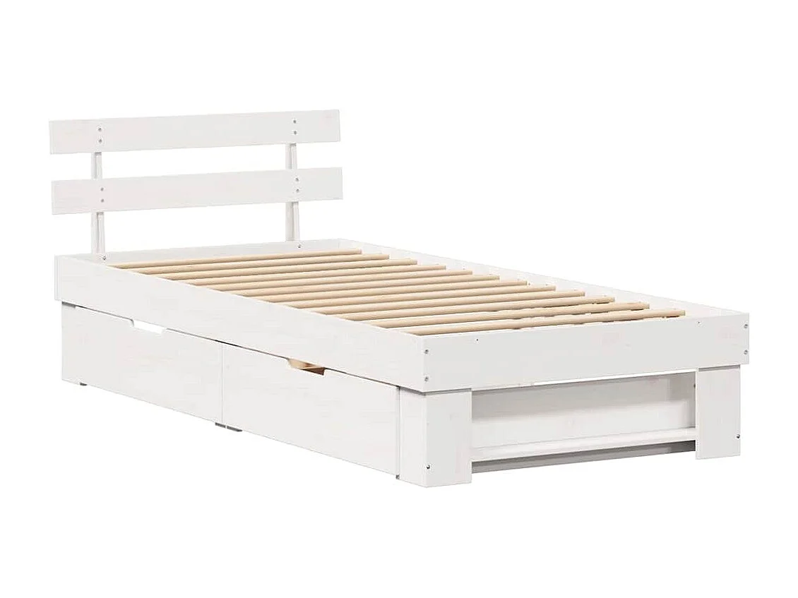 Lit simple | Lit adulte, enfant | Cadre de lit avec tiroir Blanc 75x190 cm Bois massif en pin