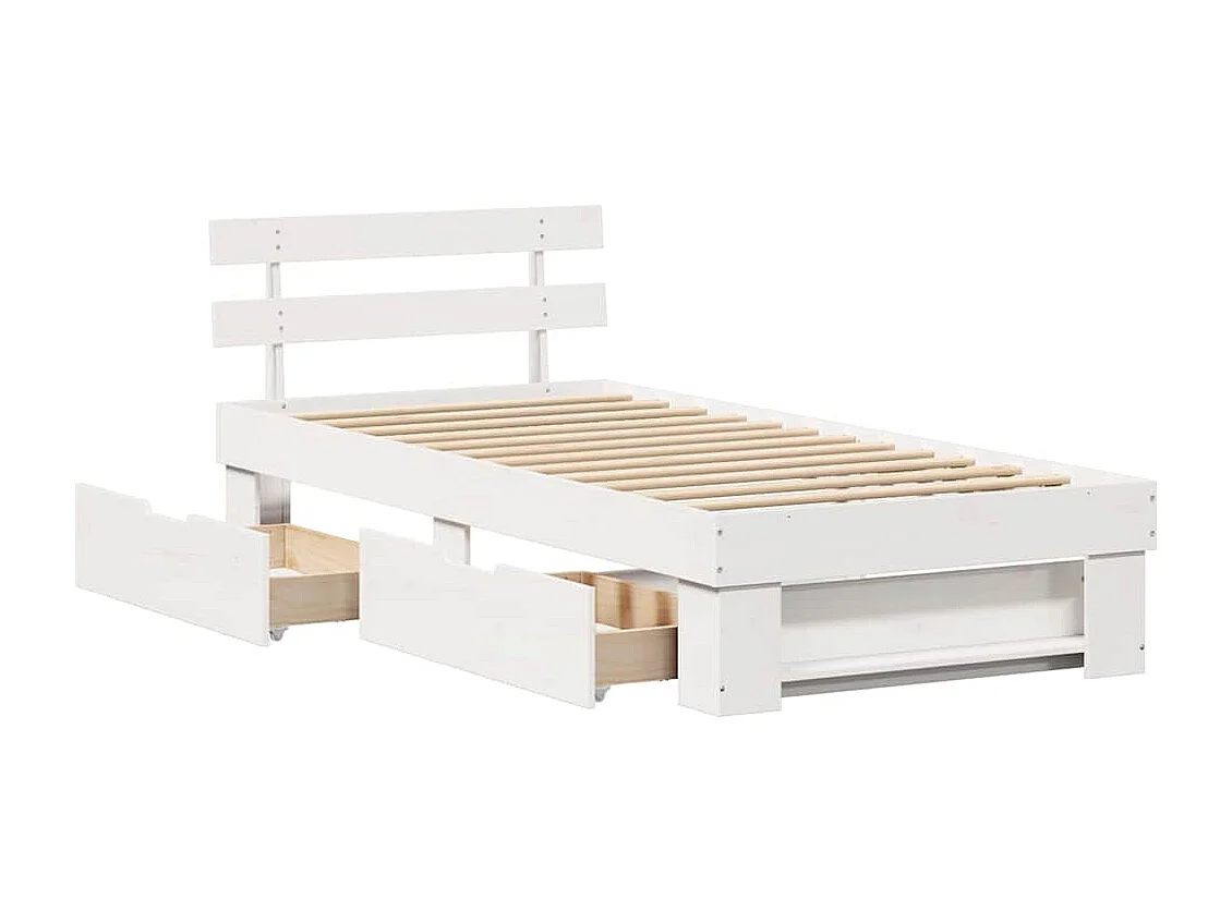 Lit simple | Lit adulte, enfant | Cadre de lit avec tiroir Blanc 75x190 cm Bois massif en pin