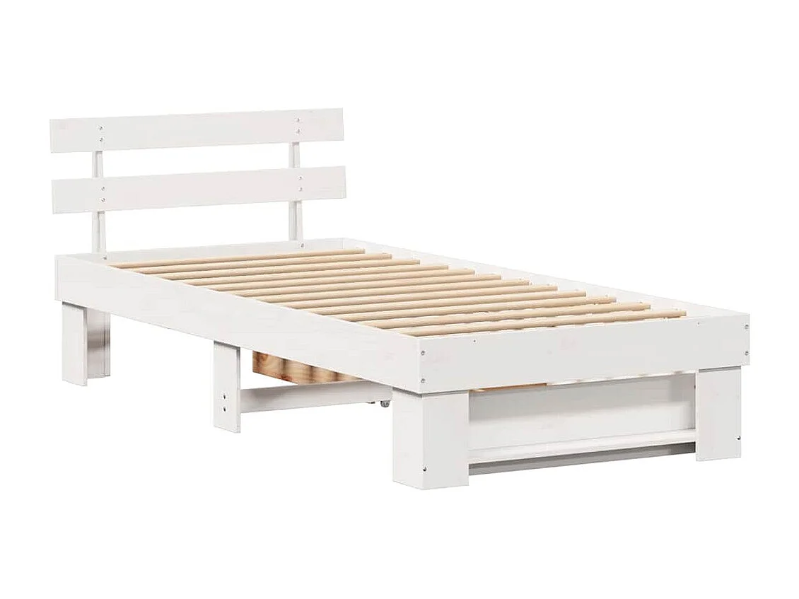 Lit simple | Lit adulte, enfant | Cadre de lit avec tiroir Blanc 75x190 cm Bois massif en pin