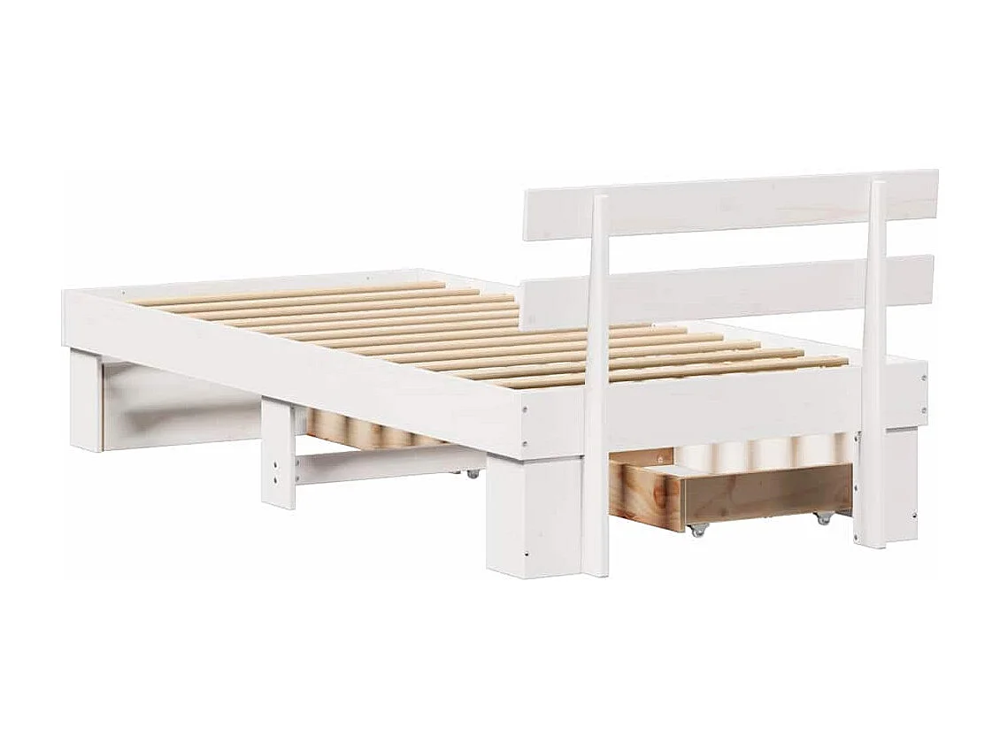 Lit simple | Lit adulte, enfant | Cadre de lit avec tiroir Blanc 75x190 cm Bois massif en pin
