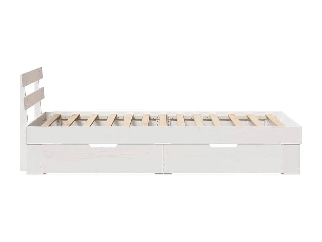 Lit simple | Lit adulte, enfant | Cadre de lit avec tiroir Blanc 75x190 cm Bois massif en pin