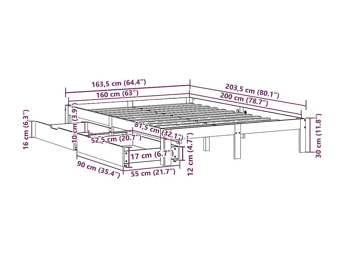 Lit double | Lit adulte | Cadre de lit avec tiroirs 160x200 cm