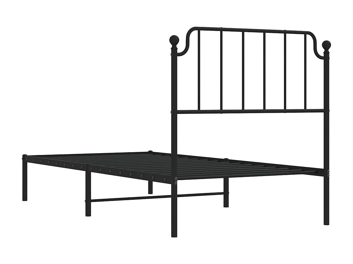 Lit simple | Lit adulte, enfant | Cadre de lit métal avec tête de lit noir 90x200 cm