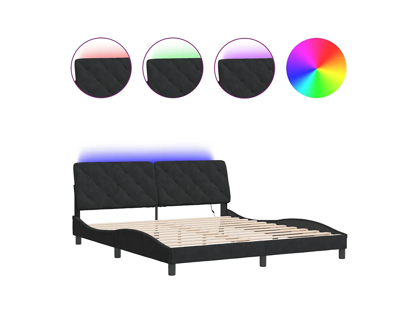 Lit double | Lit adulte | Cadre de lit avec LED noir 180x200 cm velours