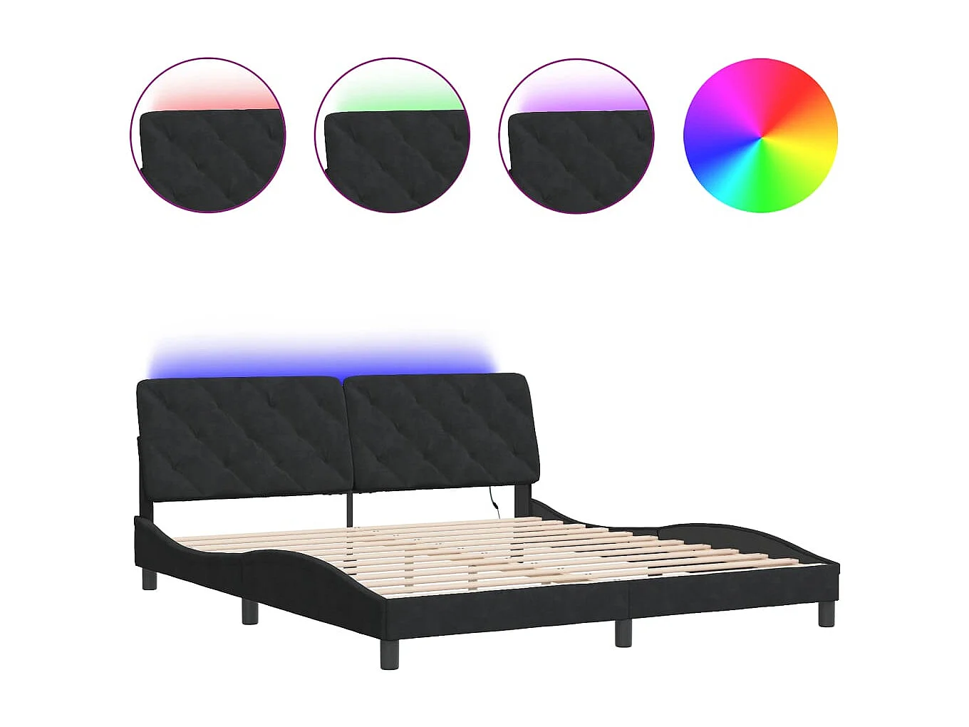 Lit double | Lit adulte | Cadre de lit avec LED noir 180x200 cm velours