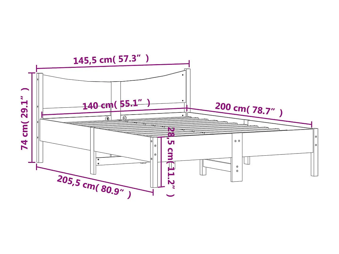 Lit double | Lit adulte | Cadre de lit cire marron 140x200cm bois pin massif